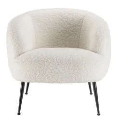 Fauteuil cosy tissu bouclette blanc pieds métal noir