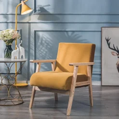 Fauteuil de salon avec structure bois jaune