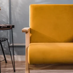 Fauteuil de salon avec structure bois jaune