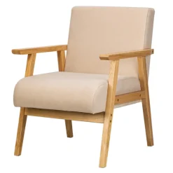 Fauteuil de salon avec structure bois beige