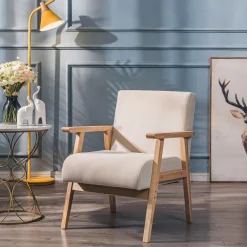 Fauteuil de salon avec structure bois beige