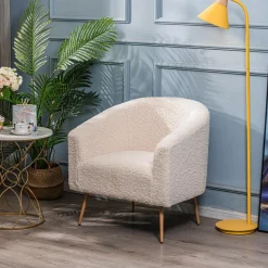 Fauteuil de salon design scandinave pieds métal beige