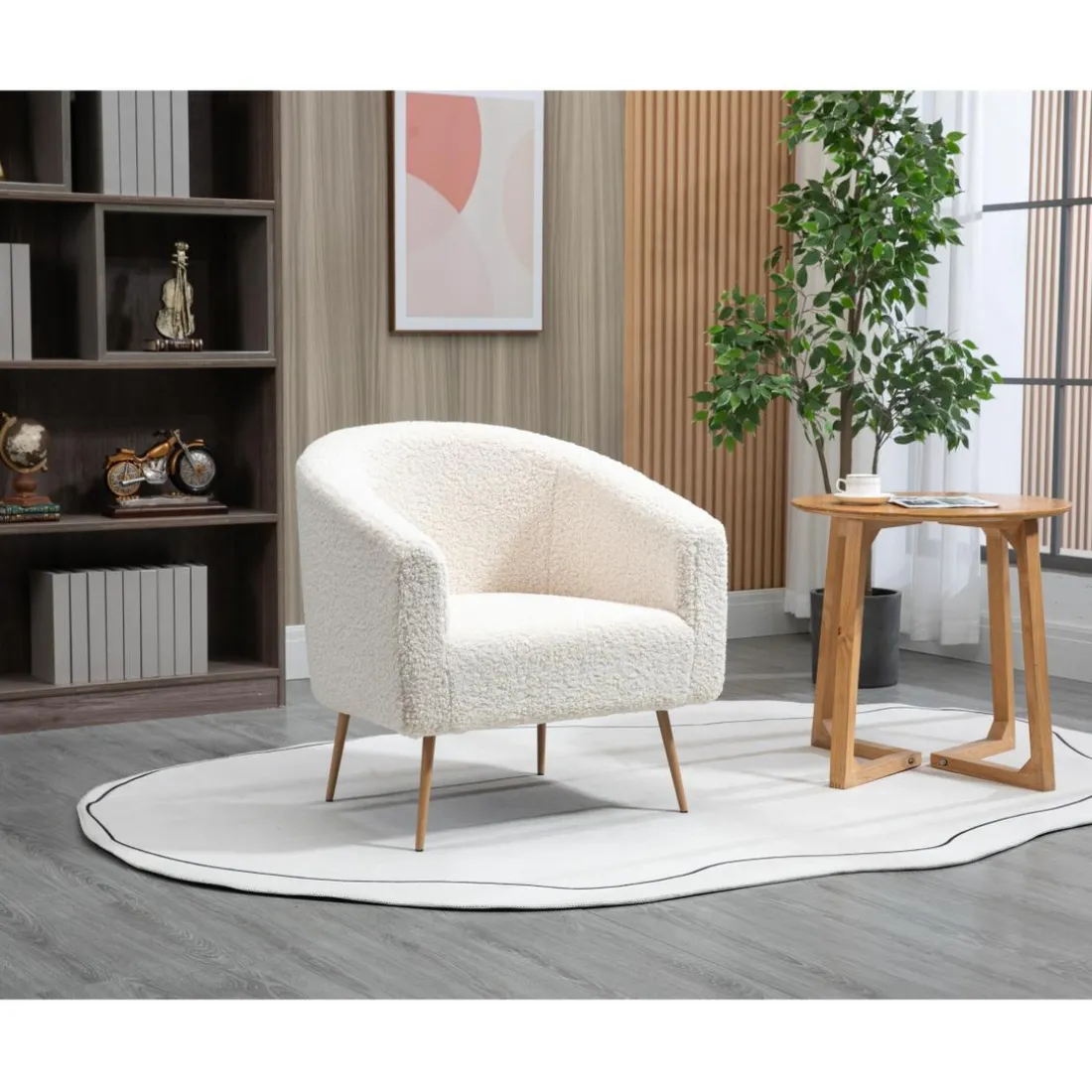 Fauteuil de Salon Scandinave Design Pieds Métal KIRUNA-BLANC BOIS