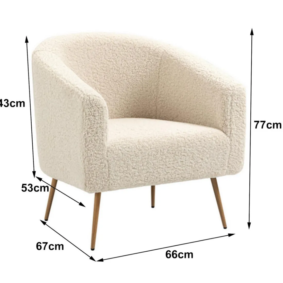 Fauteuil de Salon Scandinave Design Pieds Métal KIRUNA-BLANC BOIS