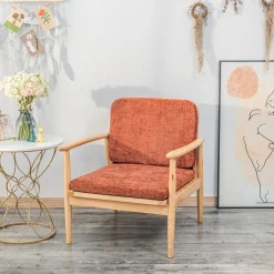 Fauteuil de Salon Scandinave avec Structure Bois et Tissu terracotta