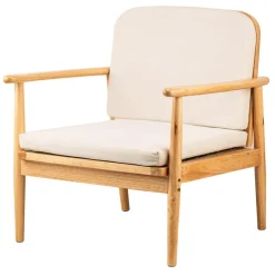 Fauteuil de Salon Scandinave avec Structure Bois et Tissu Beige
