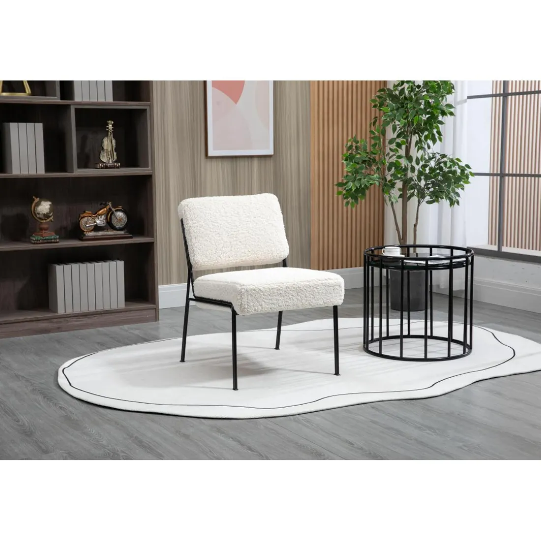 Fauteuil de Salon Scandinave Design Pieds Metal NAIROBI-BLANC