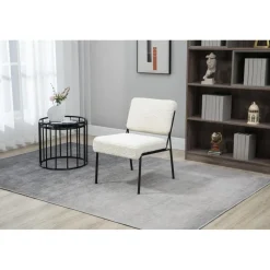 Fauteuil de Salon Scandinave Design Pieds Metal NAIROBI-BLANC