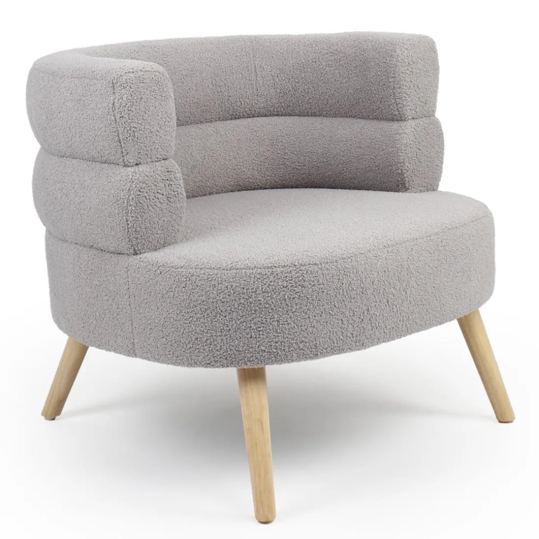 Fauteuil design scandinave arrondi Riviani Tissu bouclette Gris