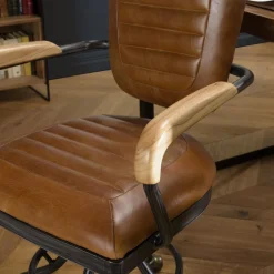 Fauteuil desk vintage cuir à roulettes GASTON