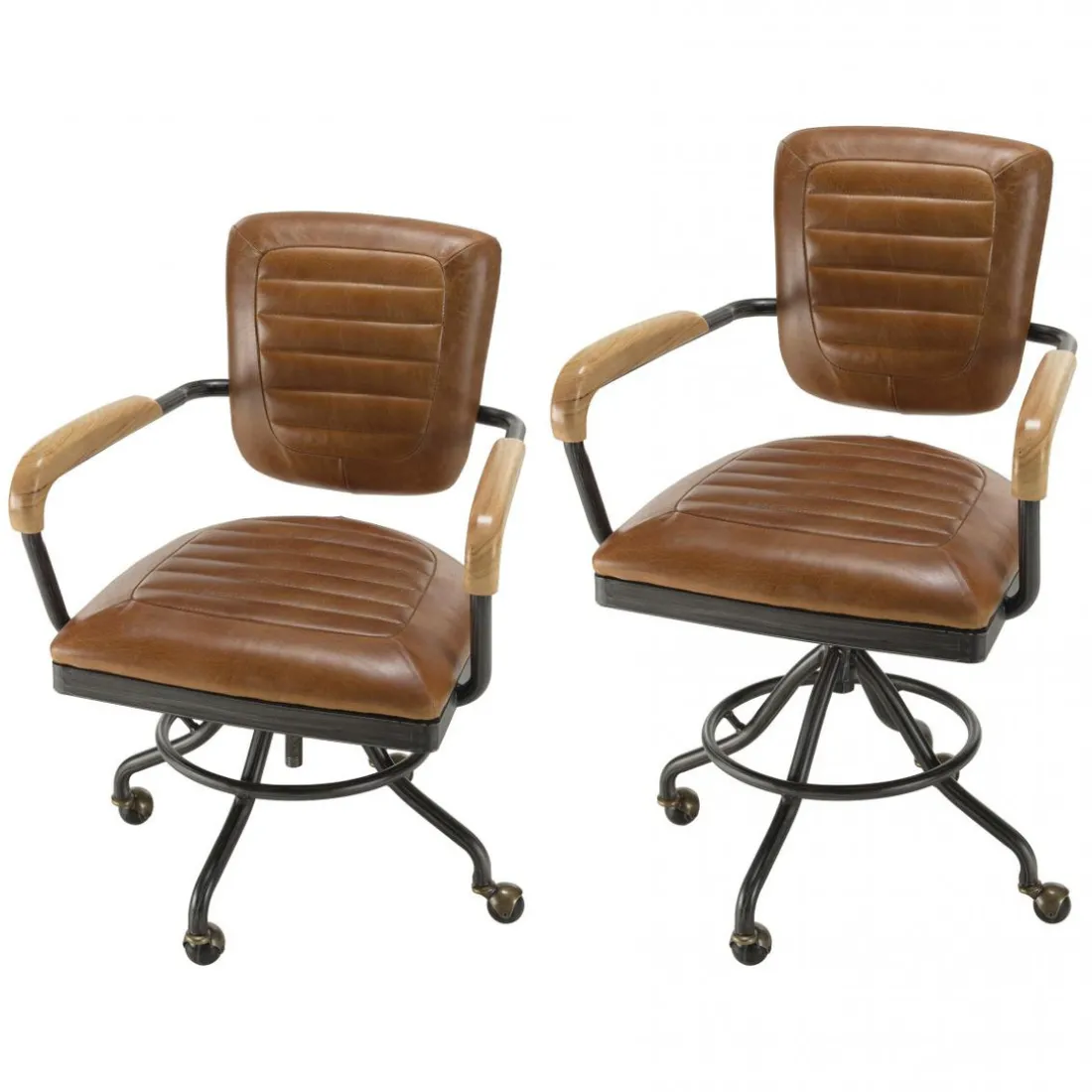 Fauteuil desk vintage cuir à roulettes GASTON