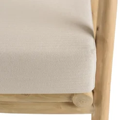 Fauteuil en branches de teck naturel avec coussins blancs MADURA