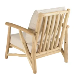 Fauteuil en branches de teck naturel avec coussins blancs MADURA