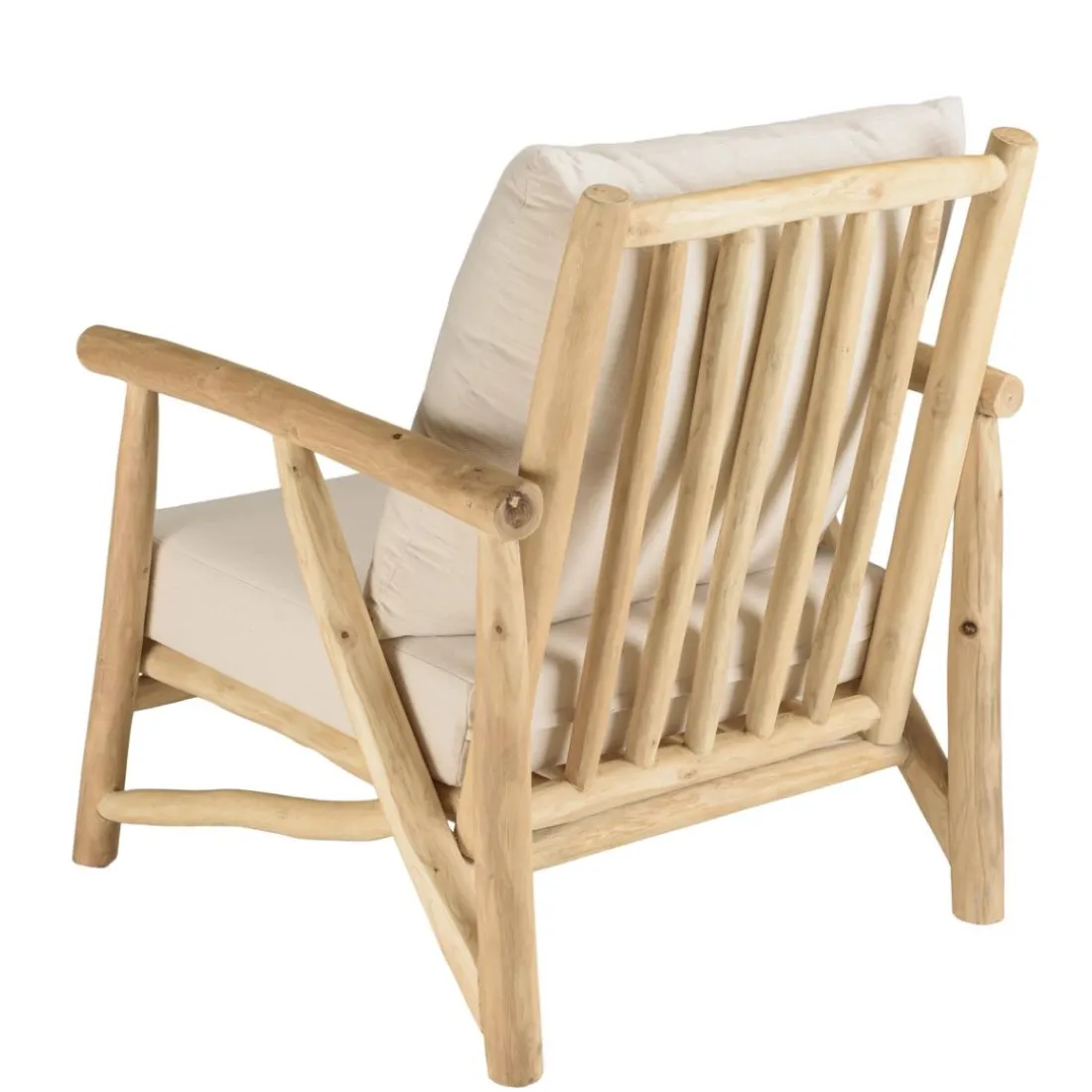 Fauteuil en branches de teck naturel avec coussins blancs MADURA