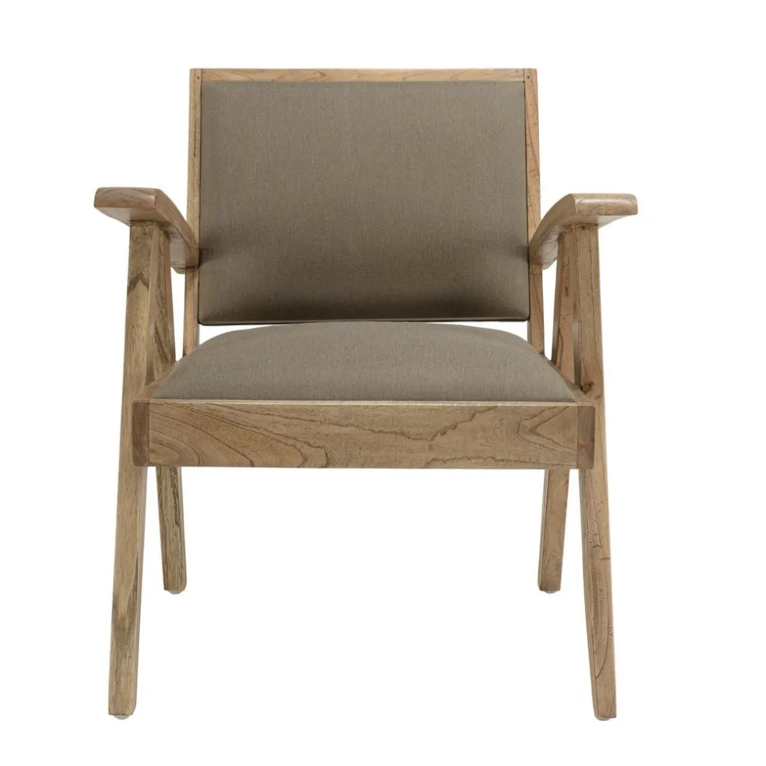 Fauteuil en Mindi, assise en tissu kaki chiné DAK