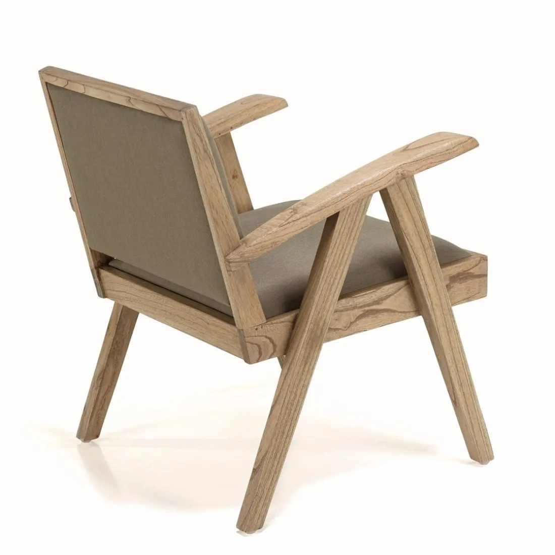 Fauteuil en Mindi, assise en tissu kaki chiné DAK