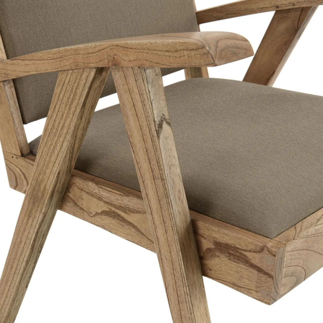 Fauteuil en Mindi, assise en tissu kaki chiné DAK