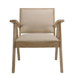 Fauteuil en Mindi, assise en tissu beige texturé