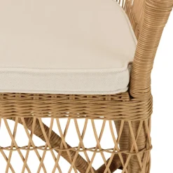 Fauteuil en rotin naturel avec coussin d'assise blanc KALLY