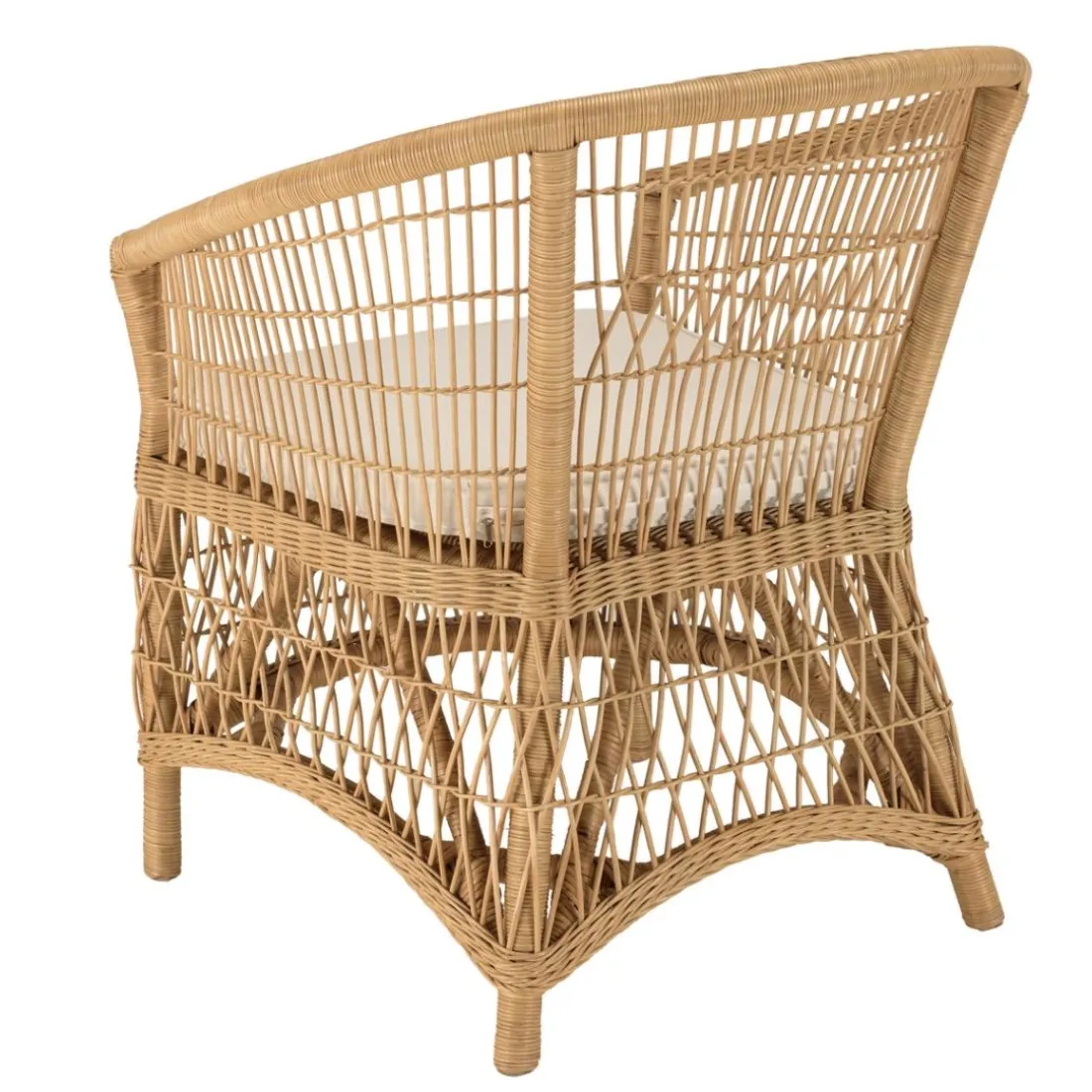 Fauteuil en rotin naturel avec coussin d'assise blanc KALLY