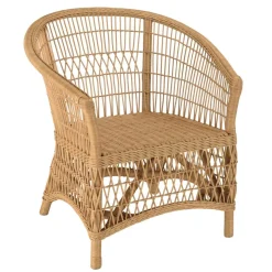 Fauteuil en rotin naturel avec coussin d'assise blanc KALLY