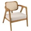 Fauteuil FLORES en teck avec dossier en cannage naturel et coussin gris WILL Marron