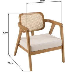 Fauteuil FLORES en teck avec dossier en cannage naturel et coussin gris WILL Marron