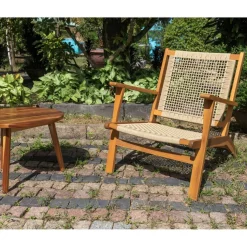 Fauteuil interieur exterieur en acacia massif et corde