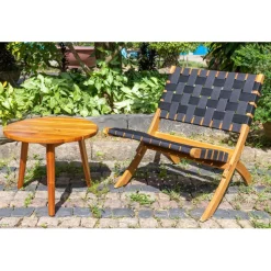 Fauteuil intérieur extérieur en acacia massif et nylon Noir