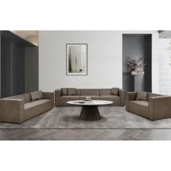 Fauteuil large Macao Tissu effet peau Vintage Marron