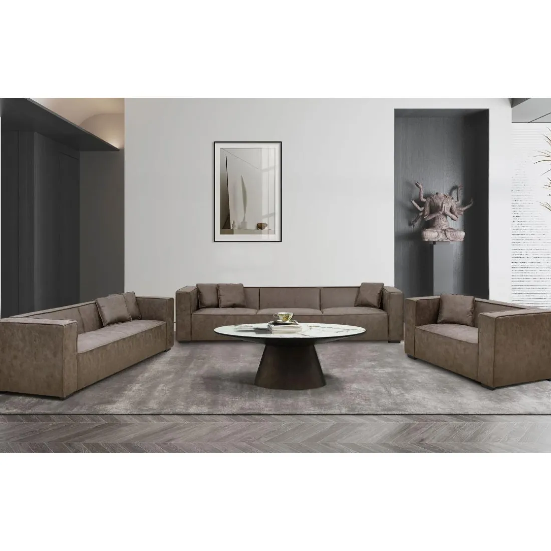 Fauteuil large Macao Tissu effet peau Vintage Marron