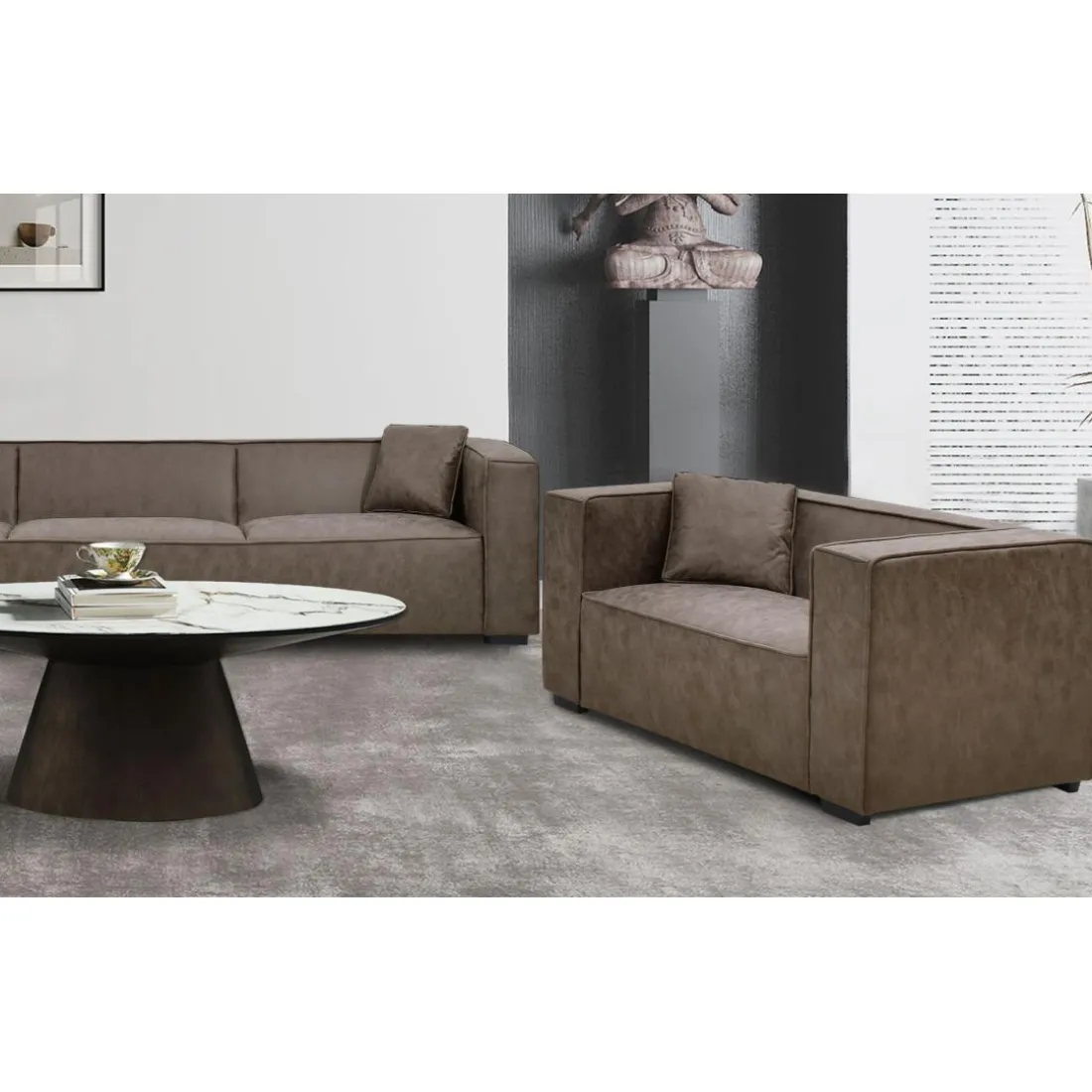 Fauteuil large Macao Tissu effet peau Vintage Marron