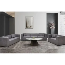 Fauteuil large Macao Tissu effet peau Vintage Gris