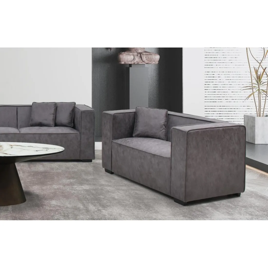 Fauteuil large Macao Tissu effet peau Vintage Gris