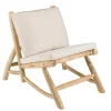 Fauteuil lounge en branches de Teck naturel avec coussin blanc WILL