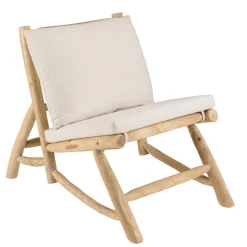 Fauteuil lounge en branches de Teck naturel avec coussin blanc WILL
