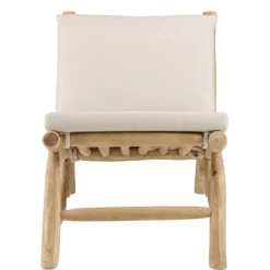Fauteuil lounge en branches de Teck naturel avec coussin blanc WILL
