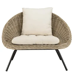 Fauteuil lounge en kubu coussin d'assise blanc pieds métal noir KALLY