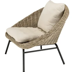 Fauteuil lounge en kubu coussin d'assise blanc pieds métal noir KALLY