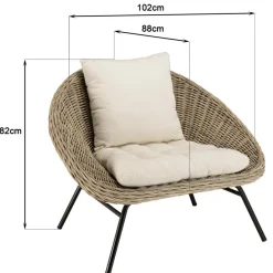 Fauteuil lounge en kubu coussin d'assise blanc pieds métal noir KALLY