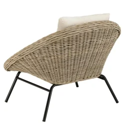 Fauteuil lounge en kubu coussin d'assise blanc pieds métal noir KALLY