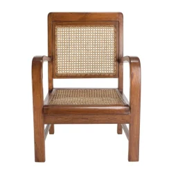 Fauteuil mindi et cannage bois foncé DAK