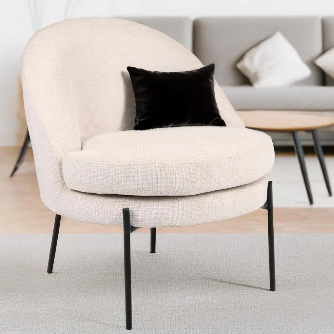 Fauteuil moderne au dossier arrondi Thiago Tissu Beige