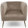 Fauteuil moderne Bombaro pieds métal doré et Velours Taupe