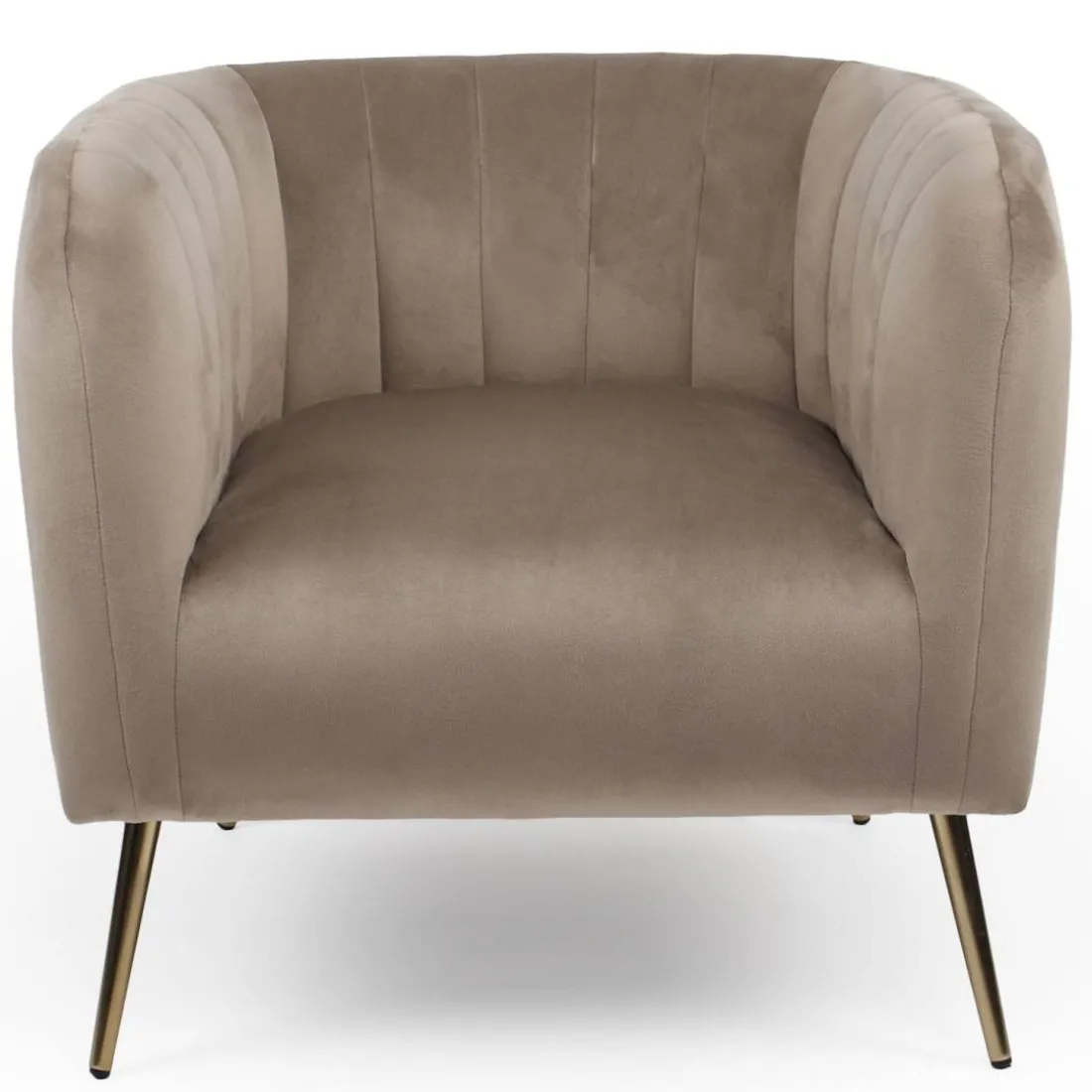 Fauteuil moderne Bombaro pieds métal doré et Velours Taupe