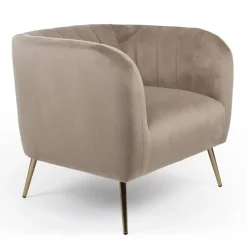Fauteuil moderne Bombaro pieds métal doré et Velours Taupe