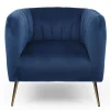 Fauteuil moderne Bombaro pieds métal doré et Velours Bleu