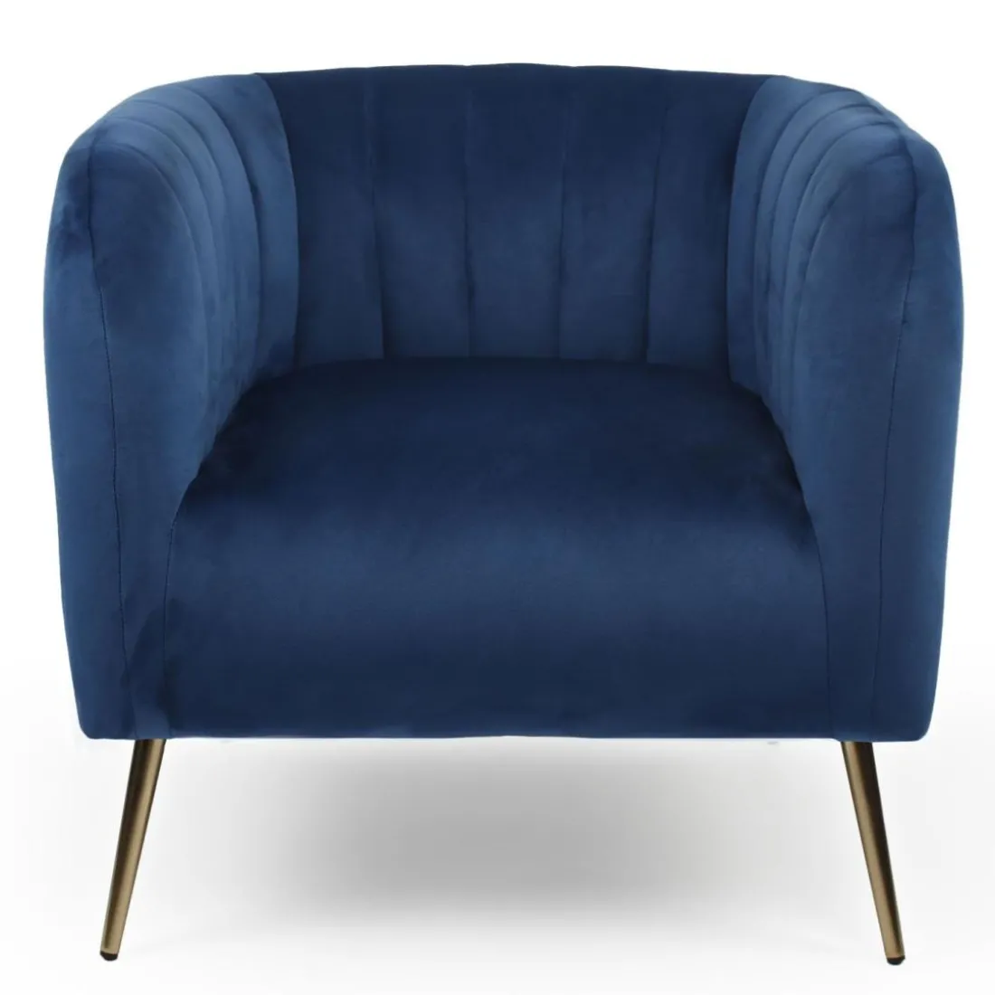 Fauteuil moderne Bombaro pieds métal doré et Velours Bleu