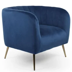 Fauteuil moderne Bombaro pieds métal doré et Velours Bleu