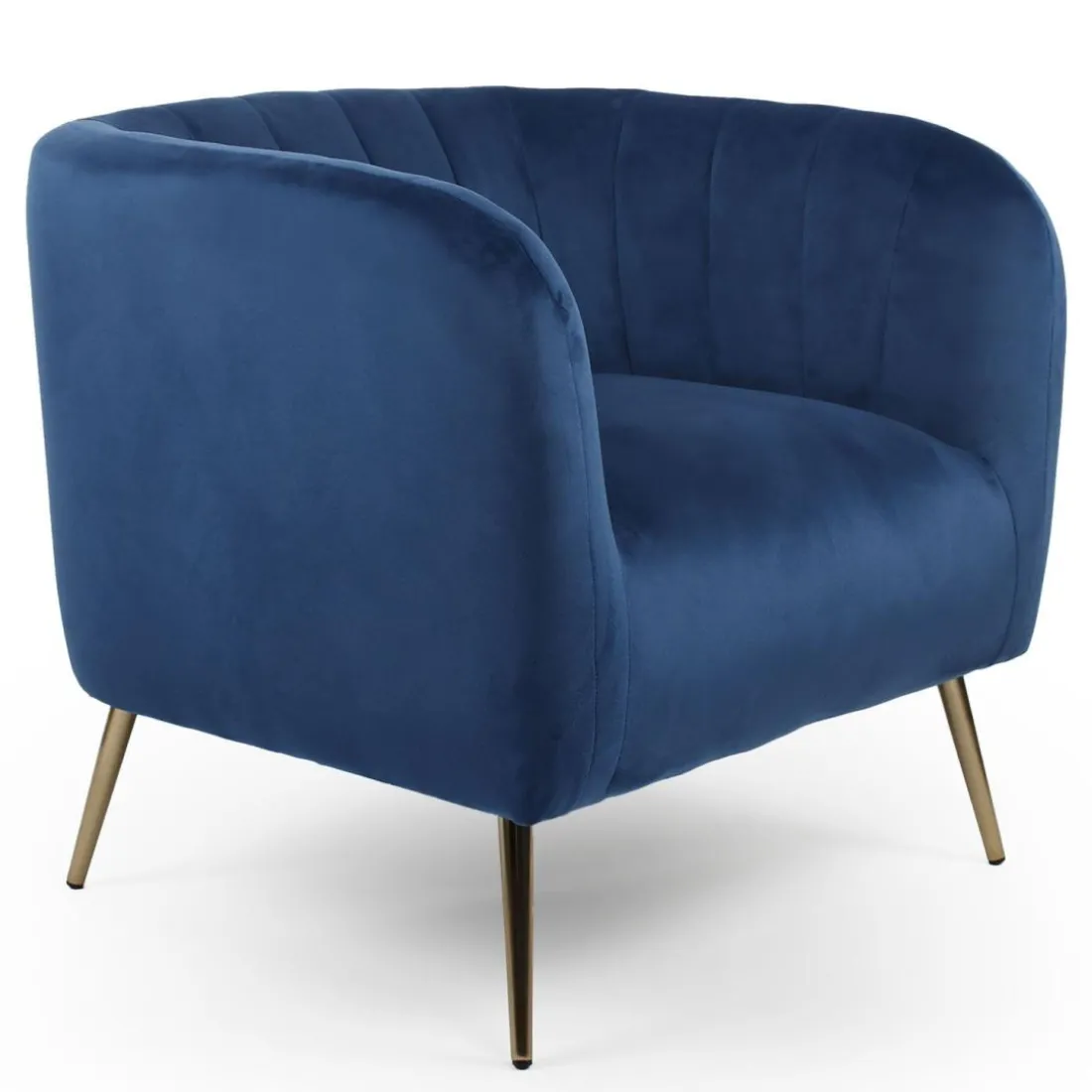 Fauteuil moderne Bombaro pieds métal doré et Velours Bleu